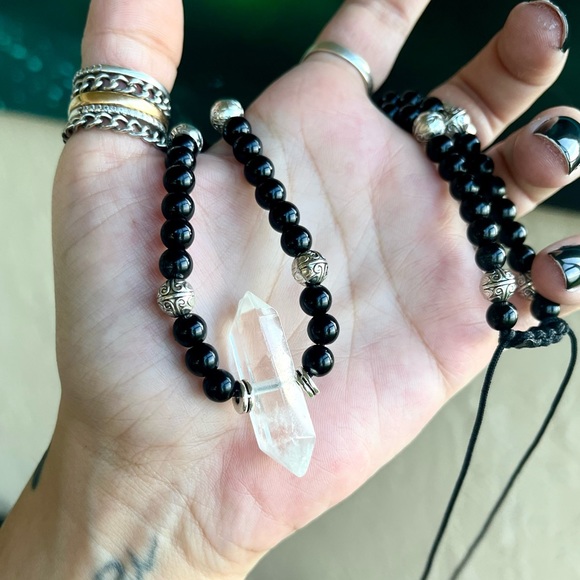 Made to order . Genuine clear crystal quartz & black agate gemstone beads - Picture 11 of 15